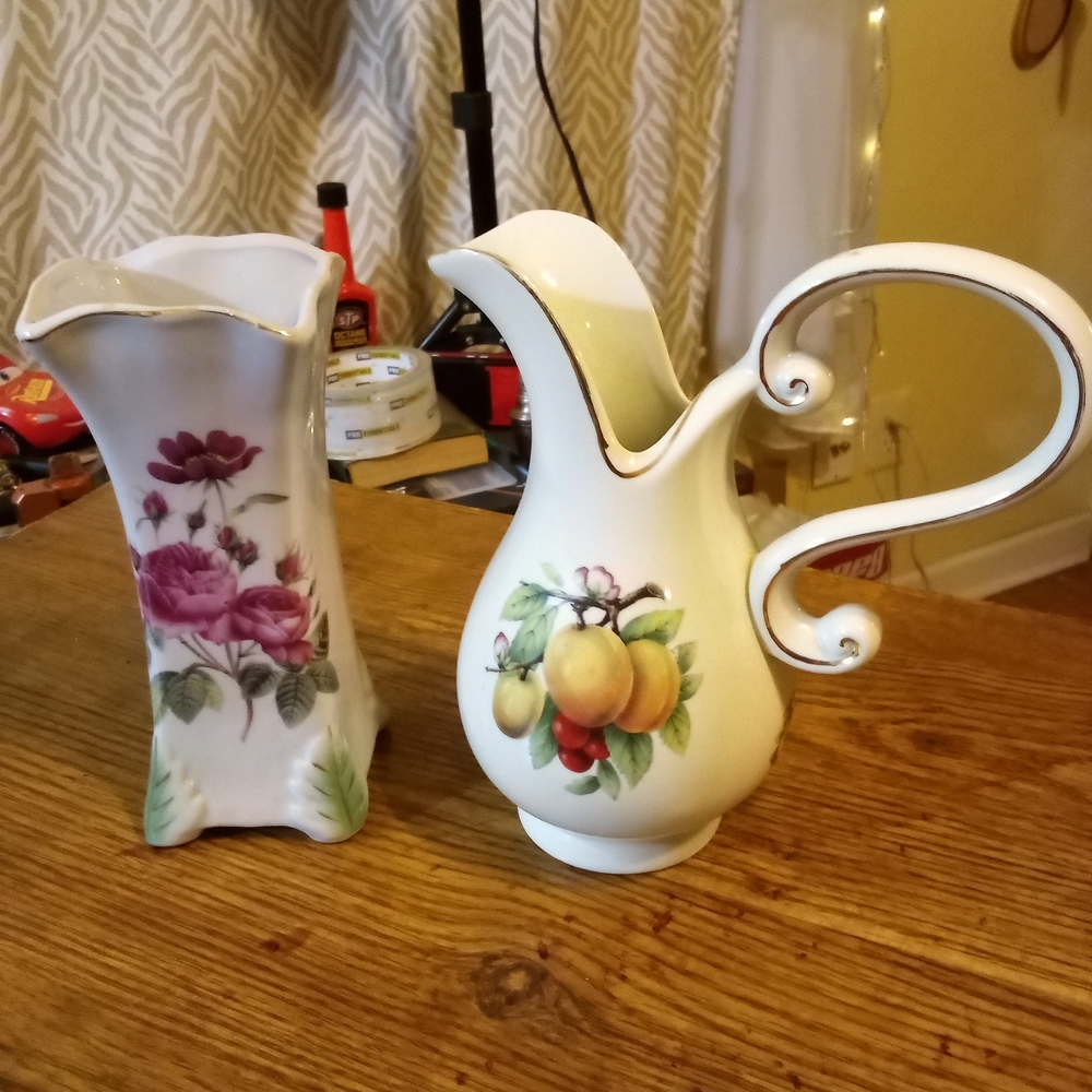 Floral and Fruit Design Ceramic Pitcher Set